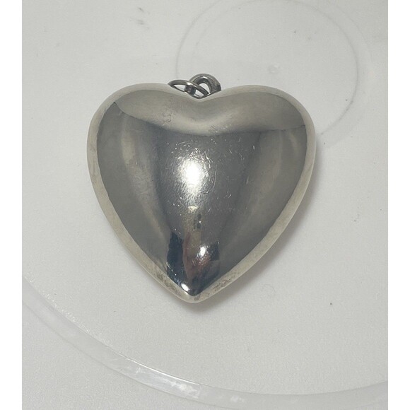 Silver Tone Puffy Heart Pendant Large Polished Estate Jewelry Charm - Picture 4 of 4